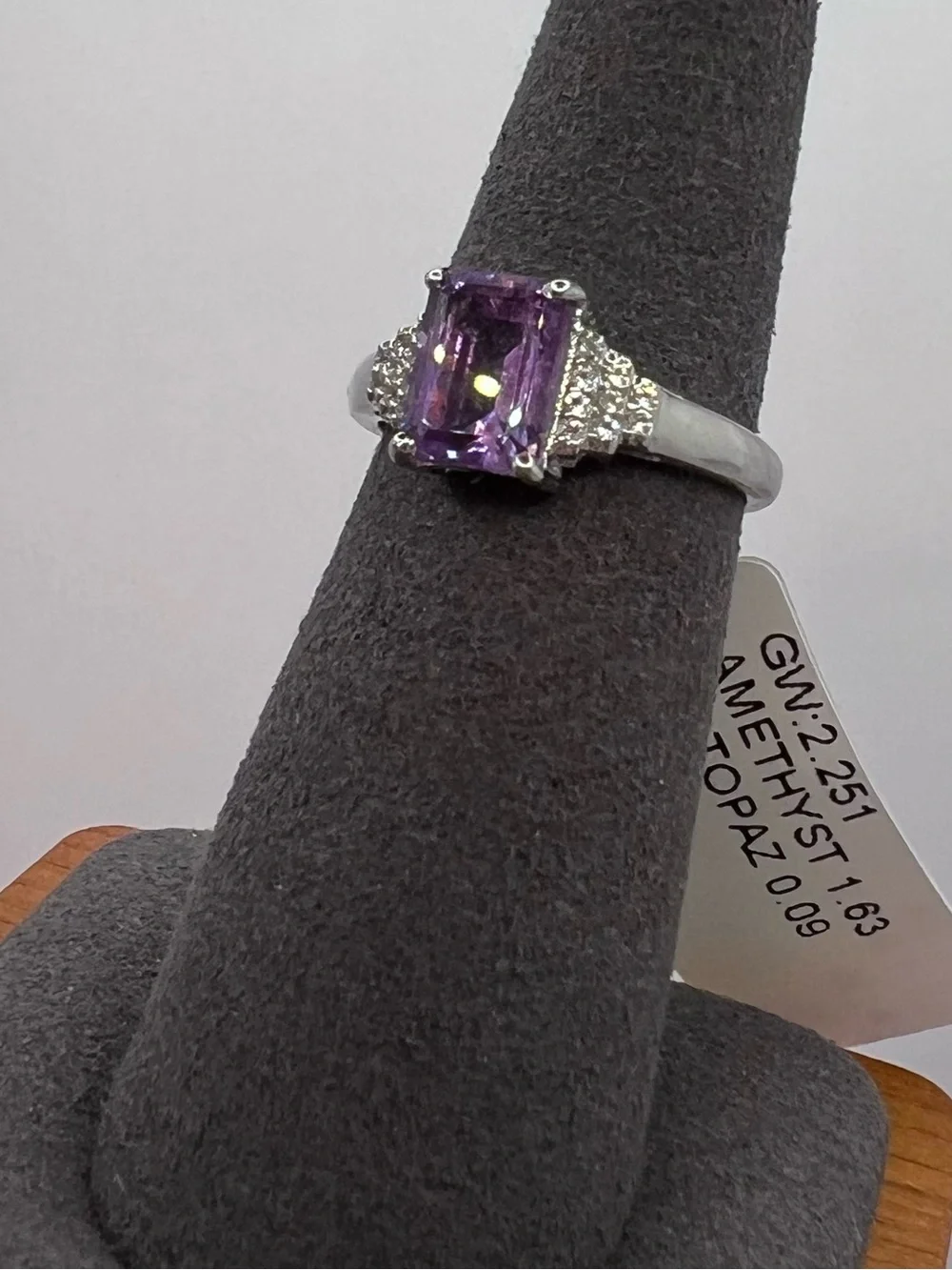 Genuine Amethyst Emerald-Cut Cocktail Ring set in .925 Sterling Silver - Size 7